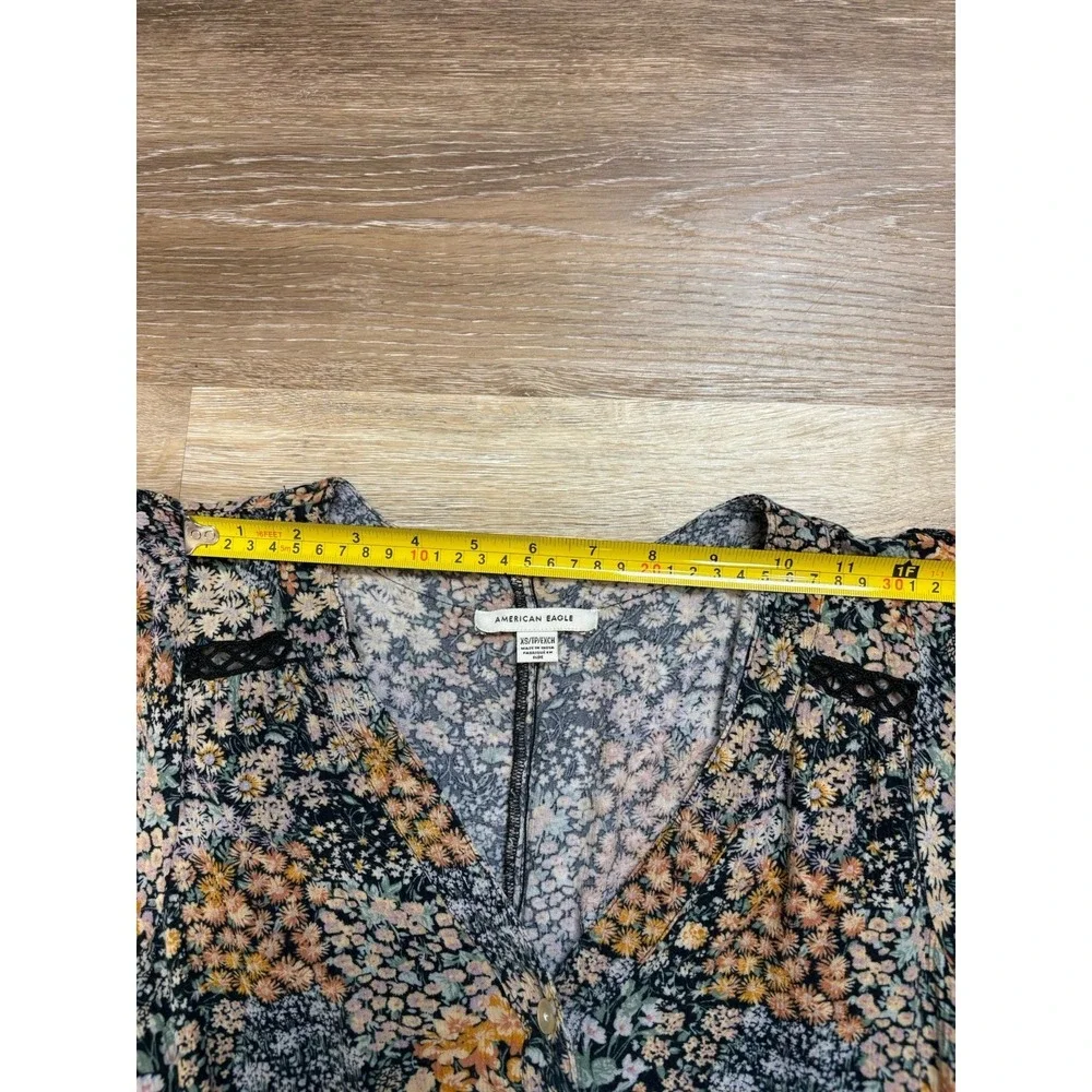 American Eagle Lace Tiered Floral Maxi Dress Women XS Multi Boho Prairie Cottage